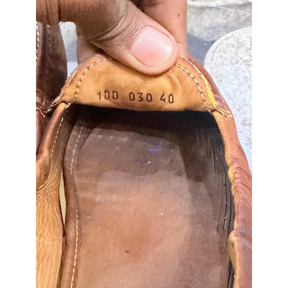 Prada Brown Leather Elastic Driving Loafers Gold Logo Flats 1DD030 Size 40 - Picture 4 of 8